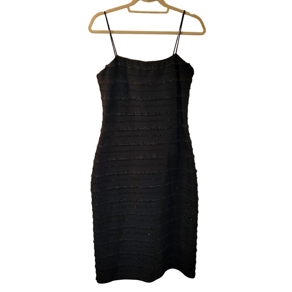 JS Boutique Y2K Black Dress Lace Ruffle Sparkly Spaghetti Strap 14 Romantic
